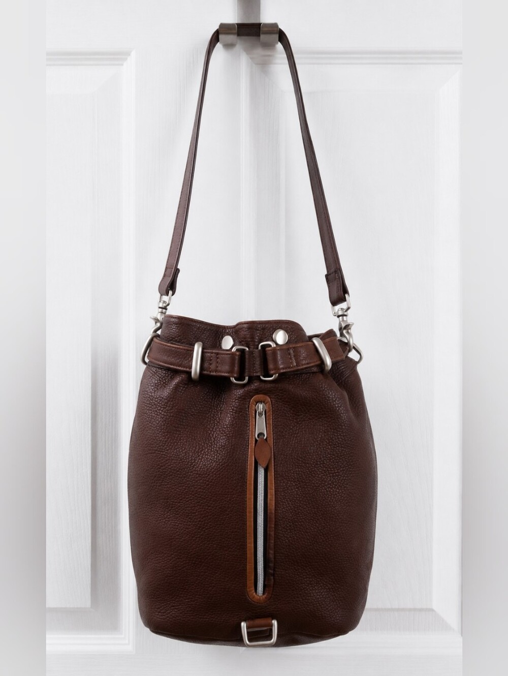 The Territory Ahead Brown Pebbled Leather Bucket Shoulder Bag
